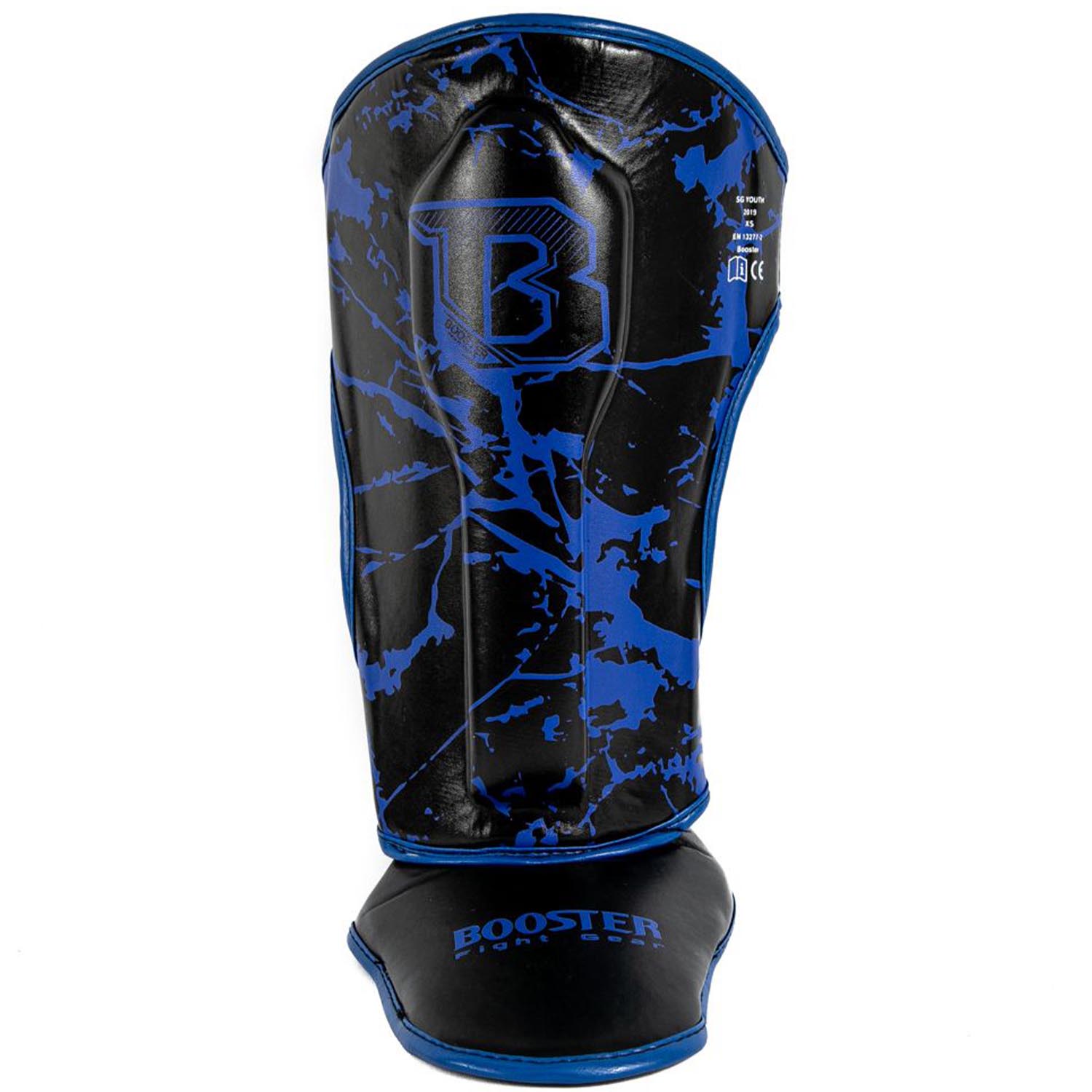 Booster Shin Guards, Kids, Marble, black-blue, XS