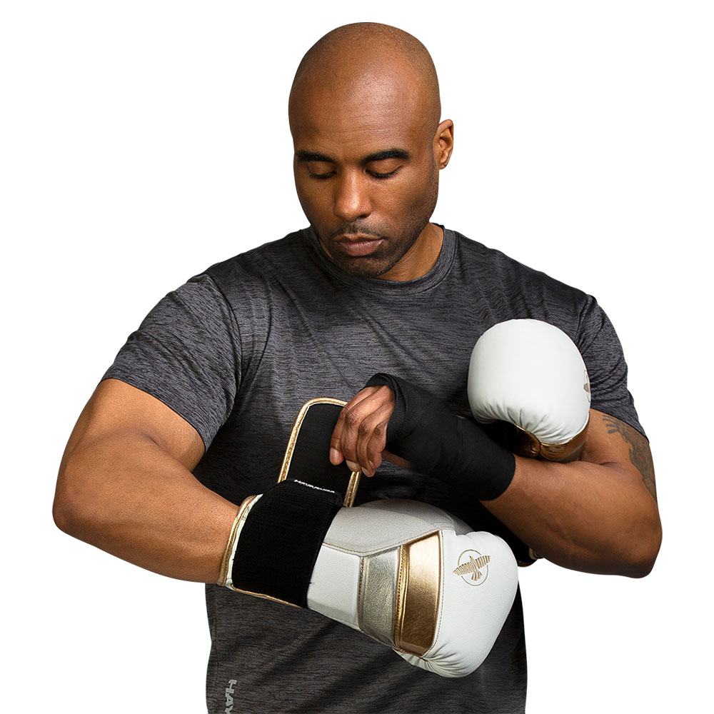 Hayabusa Boxhandschuhe, T3, weiß-gold, 12 Oz