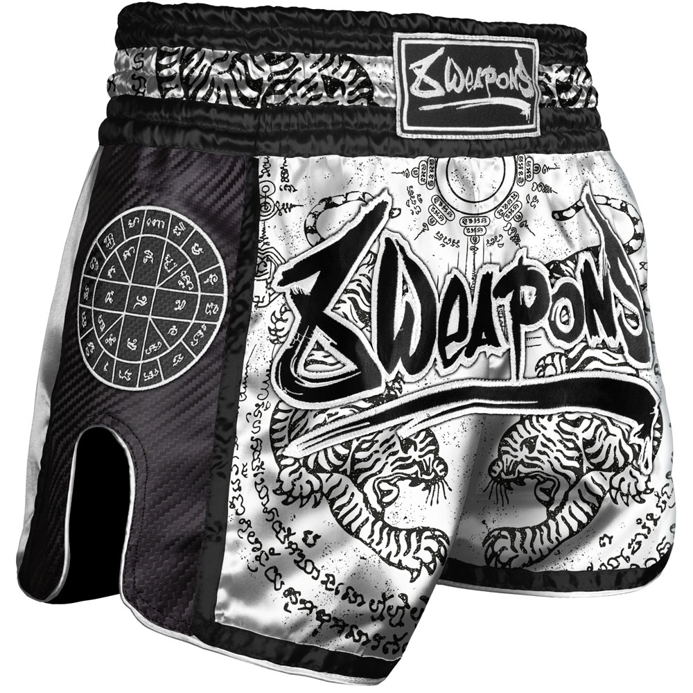 8 WEAPONS Shorts, Carbon, Sak Yant Tigers, white, M