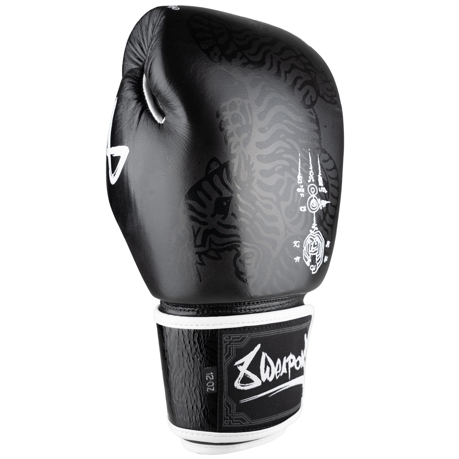 8 WEAPONS Boxing Gloves, Sak Yant Big Tiger, black-black, 16 Oz