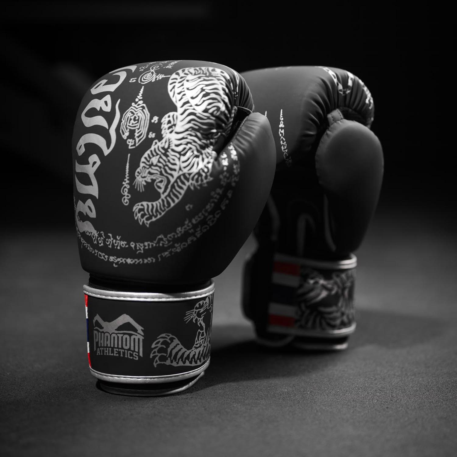 Phantom Athletics Boxing Gloves, Muay Thai, black-silver, 14 Oz