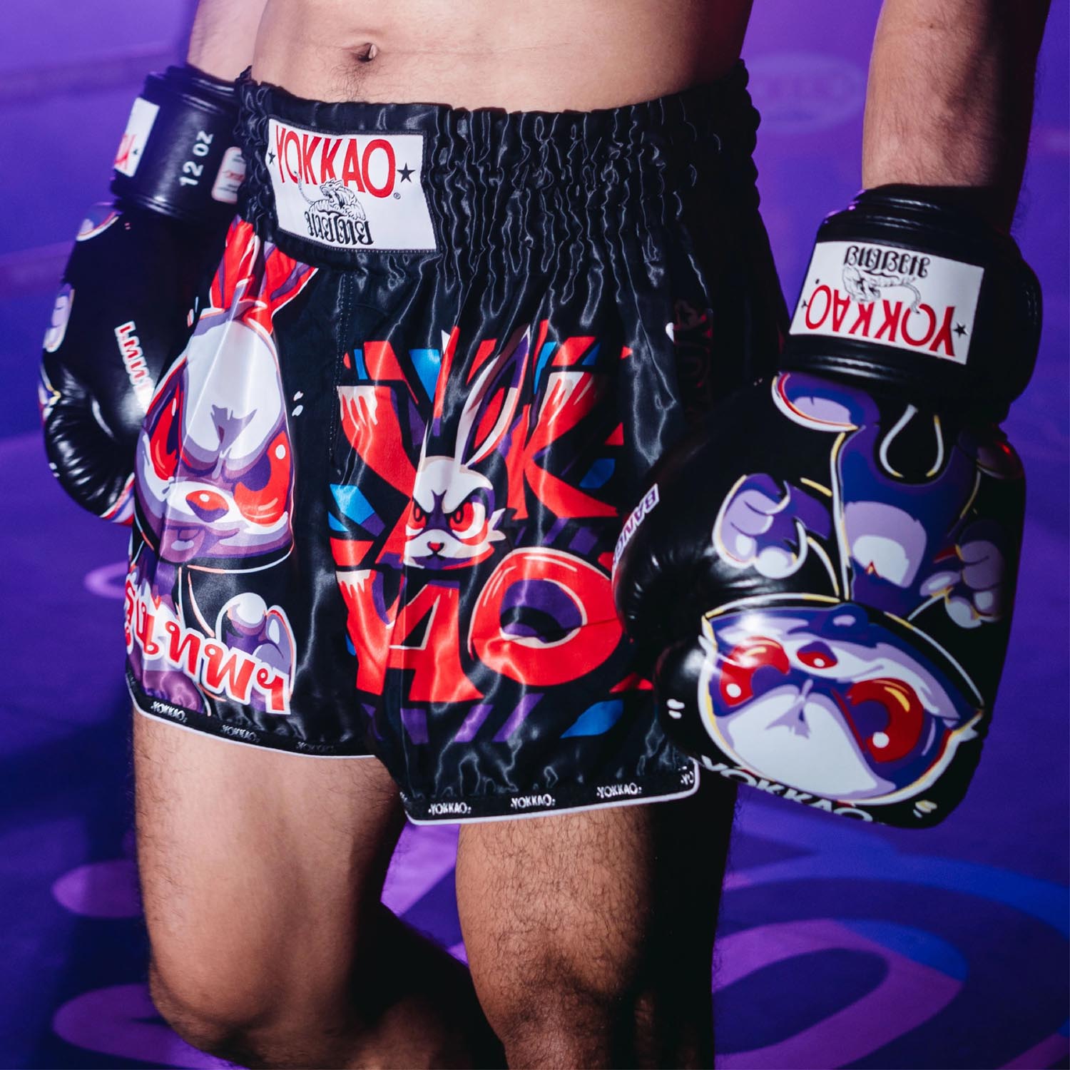 YOKKAO Muay Thai Shorts, Angry Rabbit, black-red, XXL