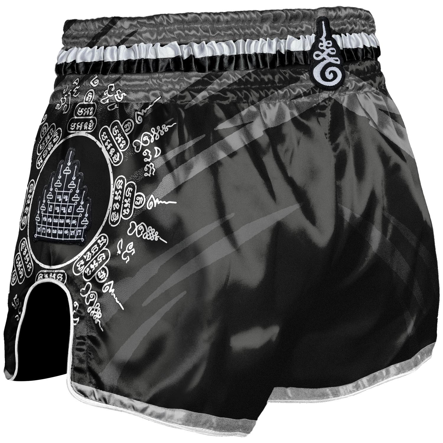 8 WEAPONS Muay Thai Shorts, 8 Ways Yant, black-silver, XL