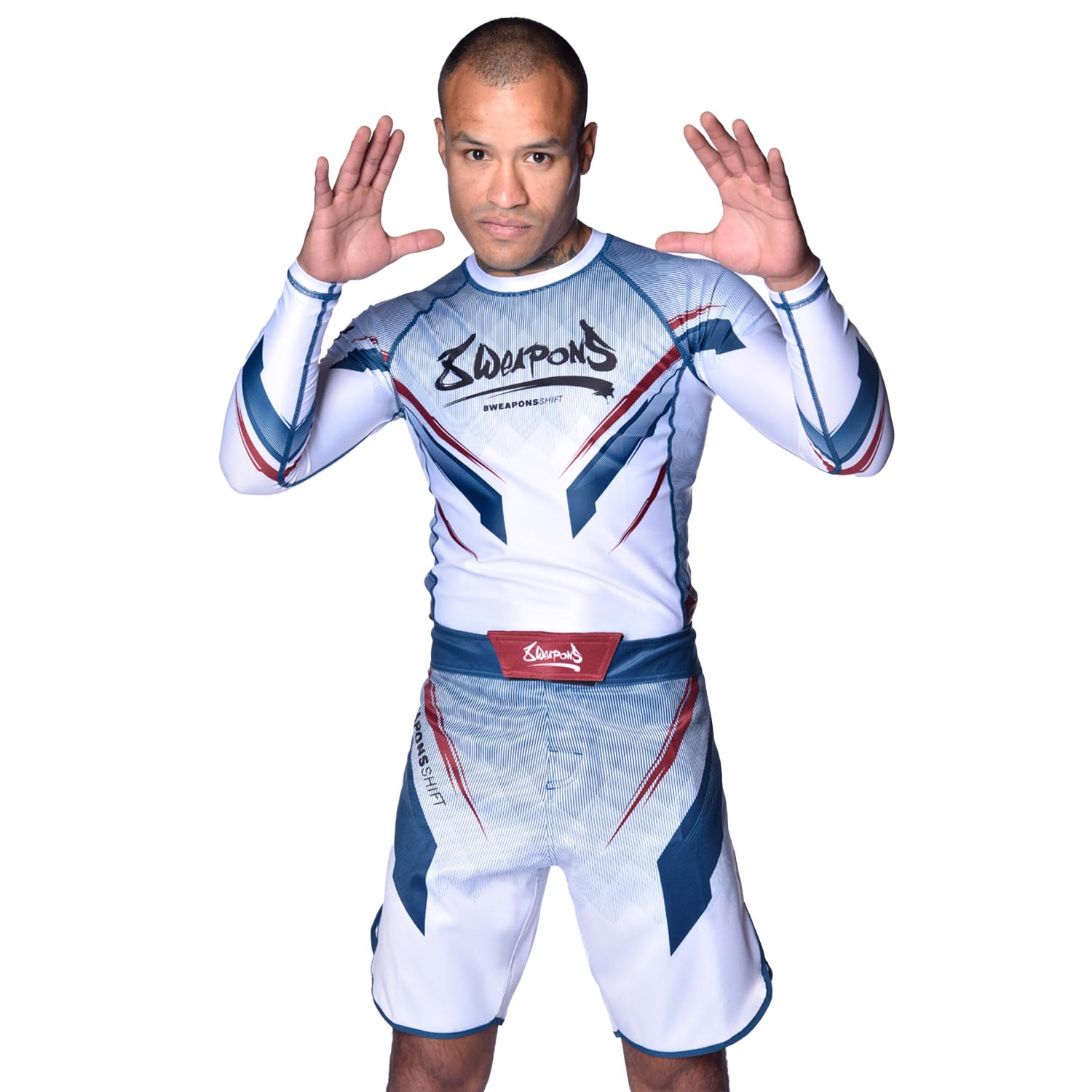 8 WEAPONS Fight Shorts, Shift, white-navy-red, XXL