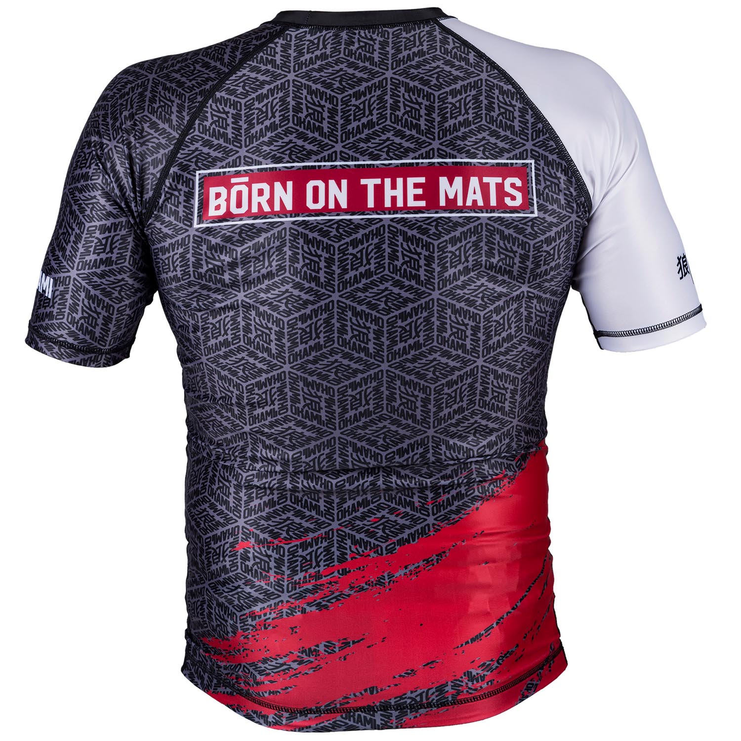 OKAMI Rashguard, S/S, Cube, rot-grey-white, XXL