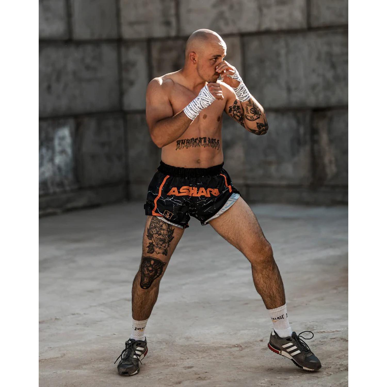 ASKARI Muay Thai Shorts, Carrara, black-orange, XXL