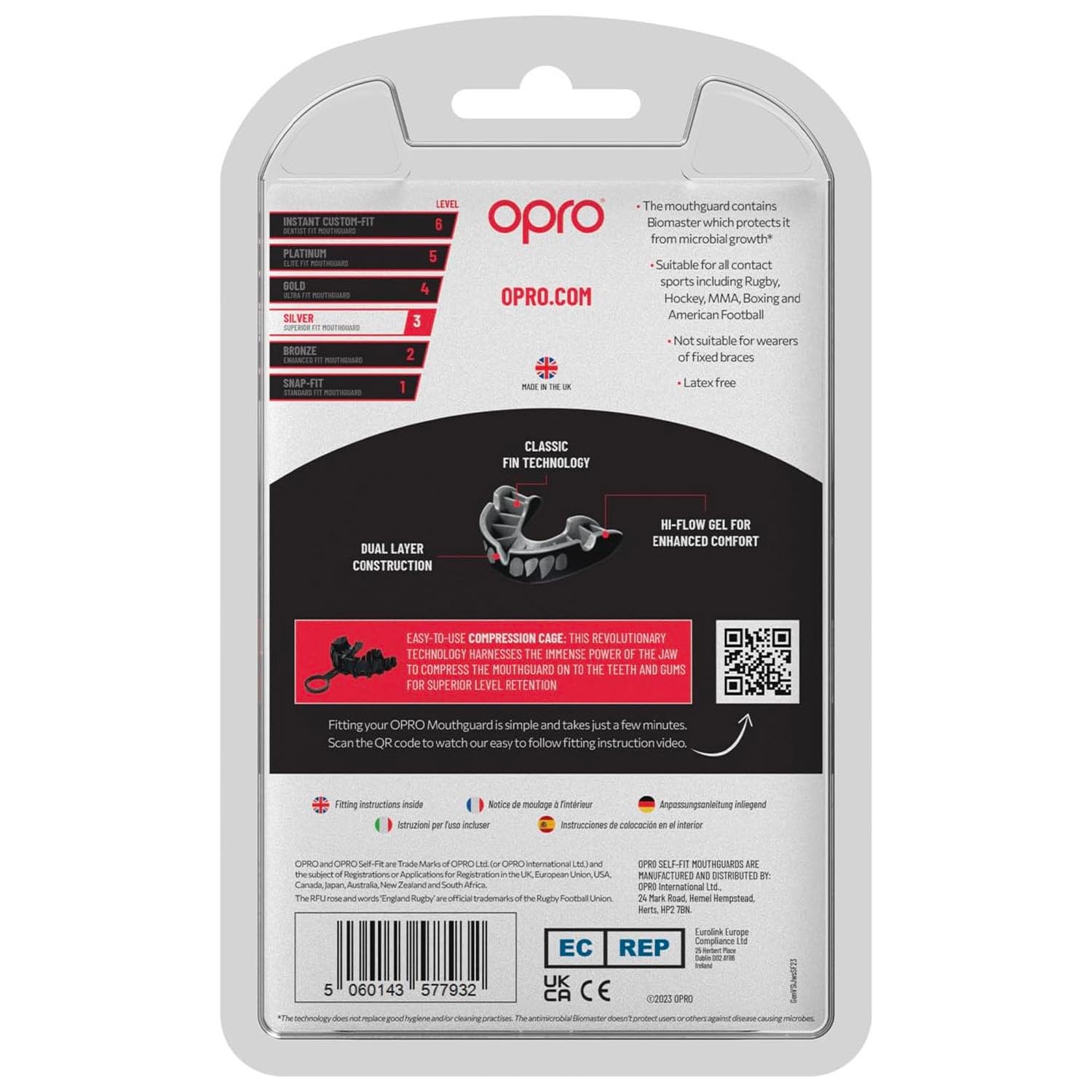 OPRO Mouth Guard, Silver 2022, Jaws, black-silver