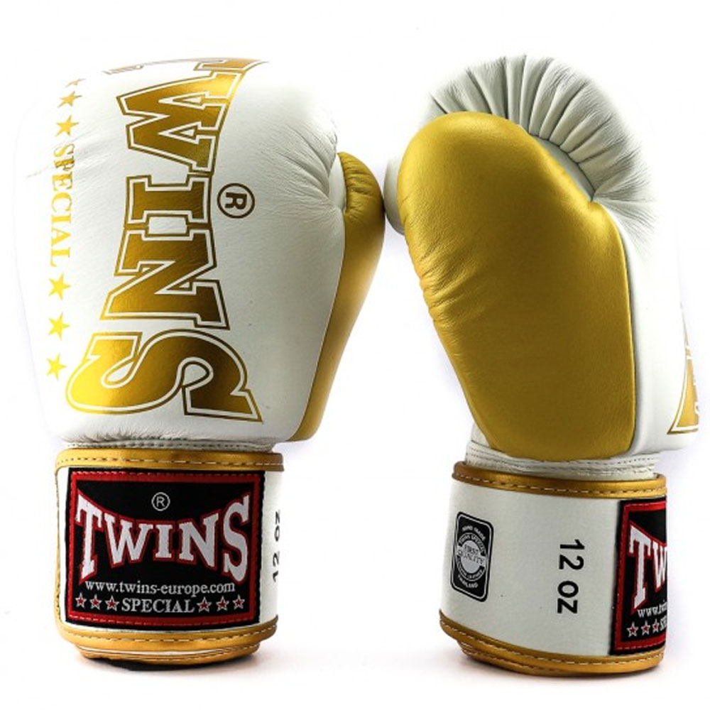 TWINS Special Boxhandschuhe, Leder, BGVL-8, weiß-gold, 16 Oz