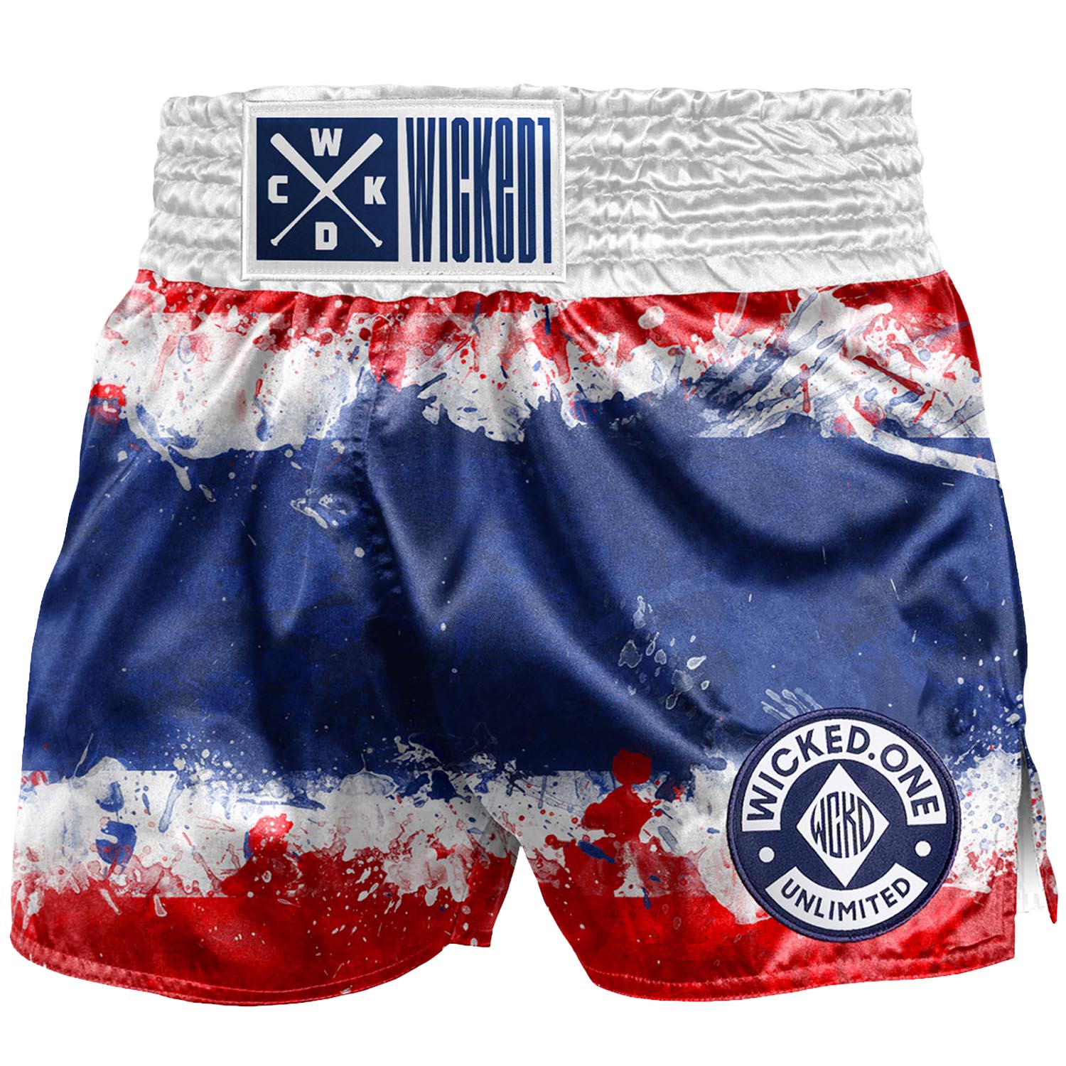 Wicked One Muay Thai Shorts, Thai Flag, weiß