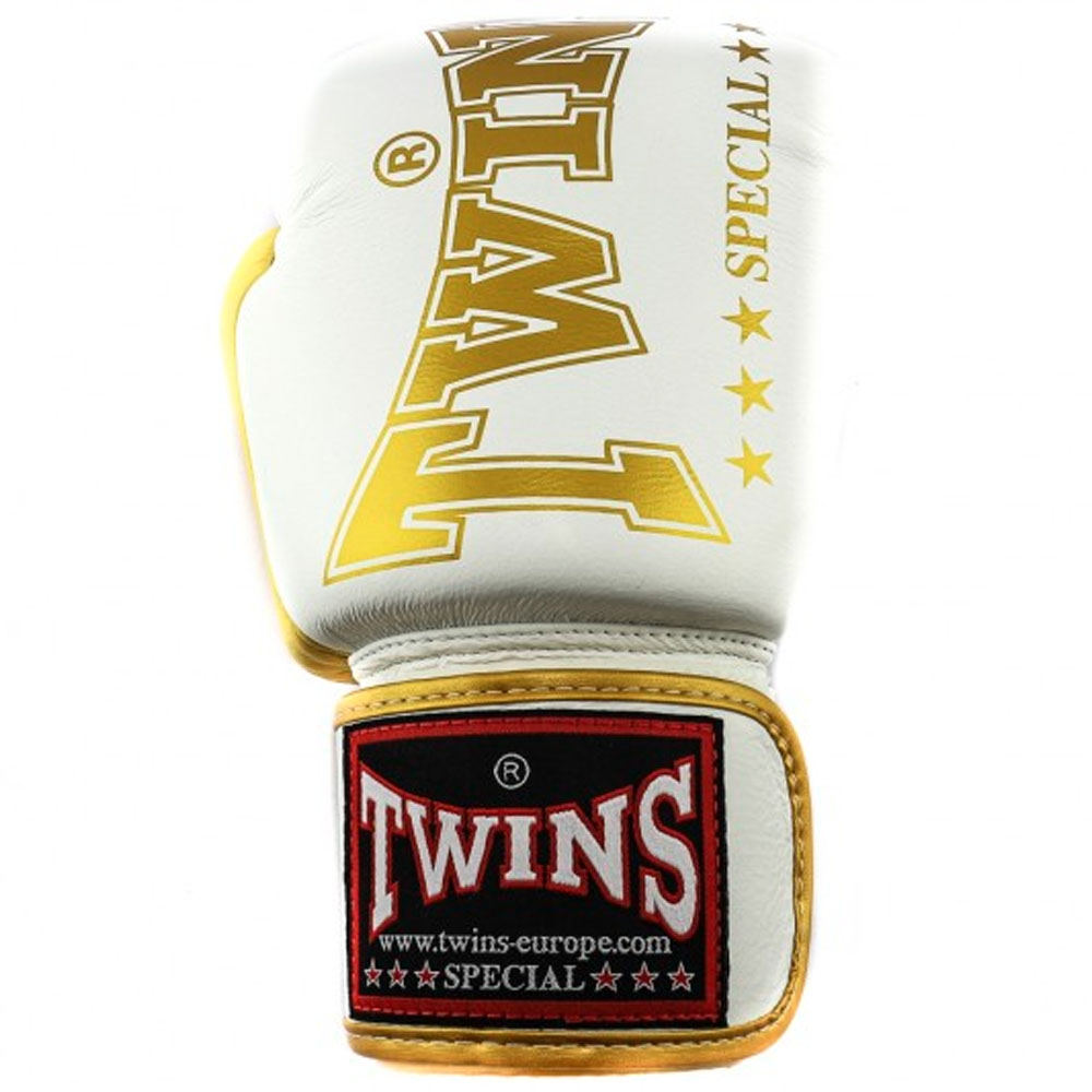 TWINS Special Boxhandschuhe, Leder, BGVL-8, weiß-gold, 16 Oz
