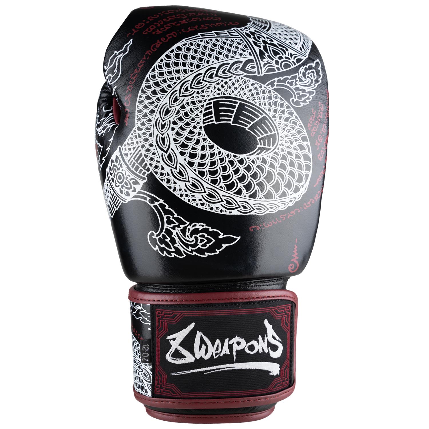 8 WEAPONS Boxing Gloves, Sak Yant Naga, black-maroon, 16 Oz