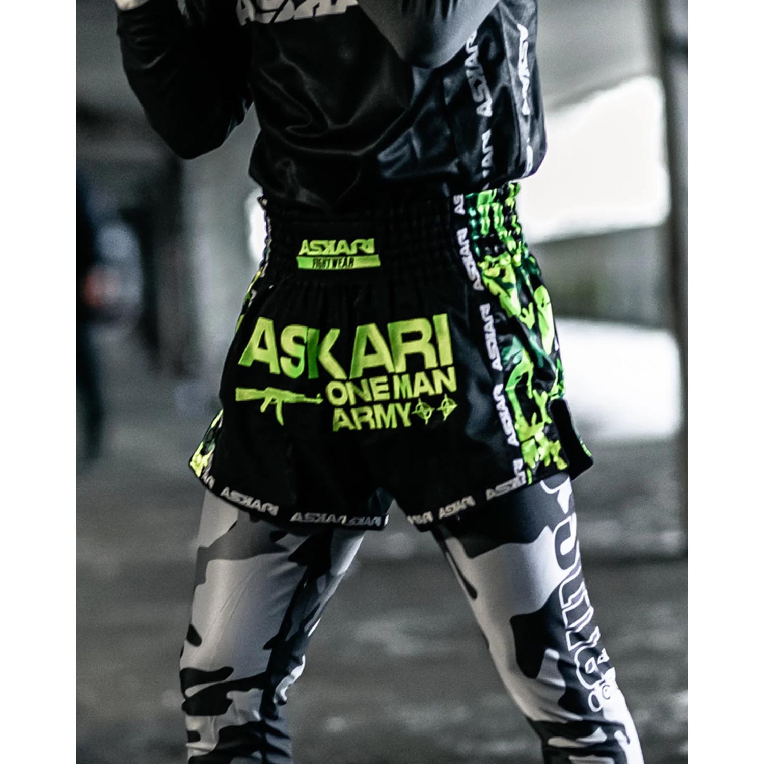 ASKARI Muay Thai Shorts, One Man Army, black-green, XXL