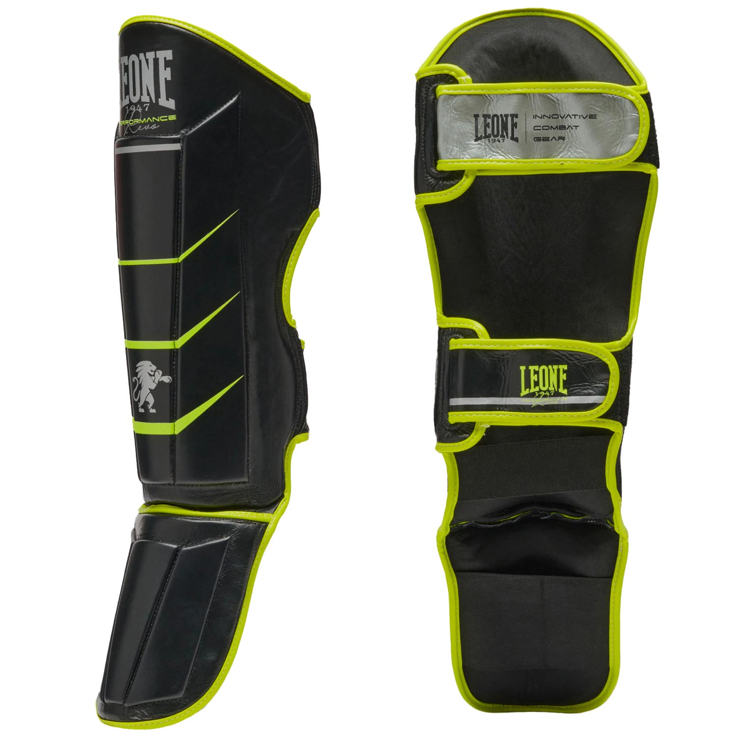LEONE Shin Guards, Revo Fluo, black-neon yellow, S/M