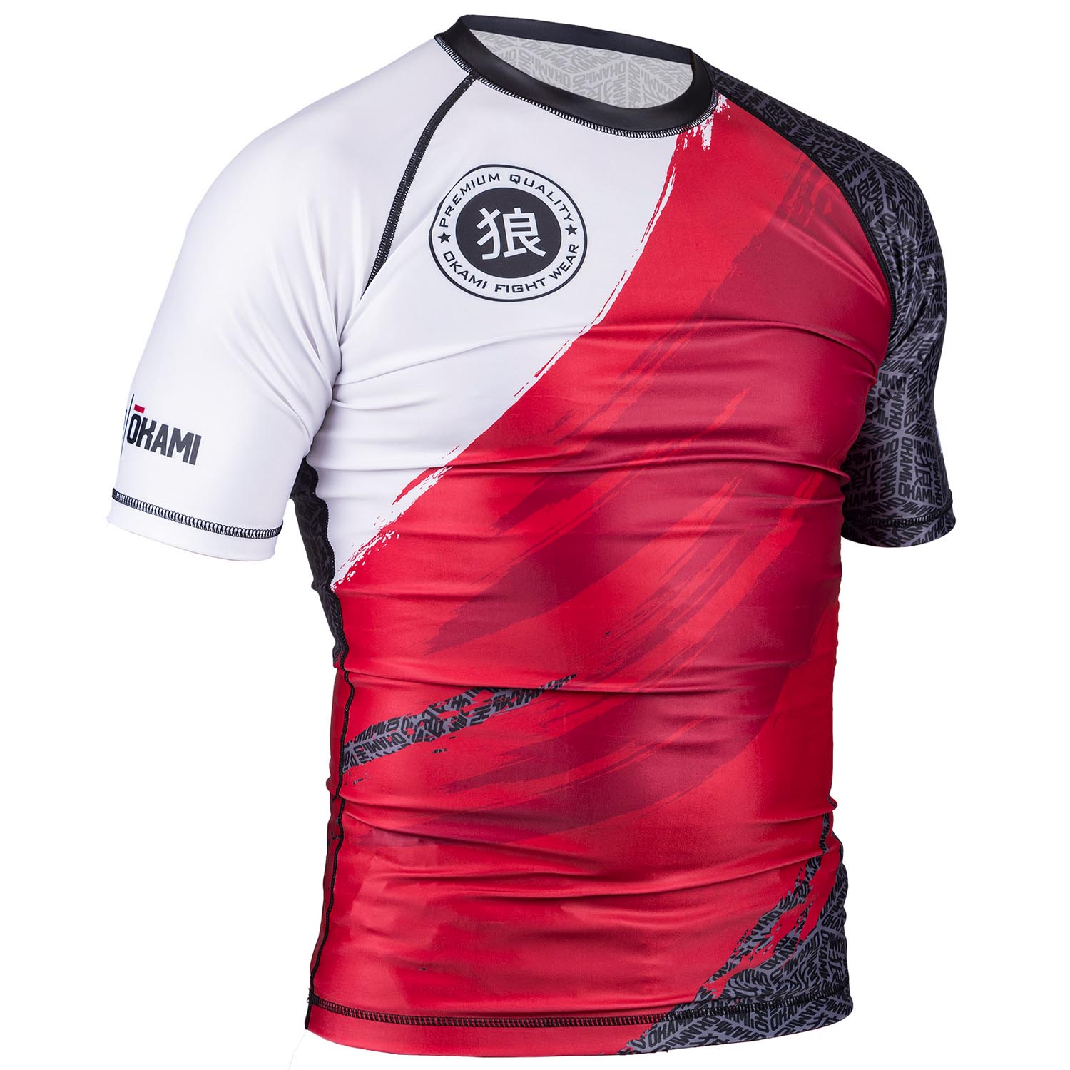 OKAMI Rashguard, S/S, Cube, rot-grey-white, XXL