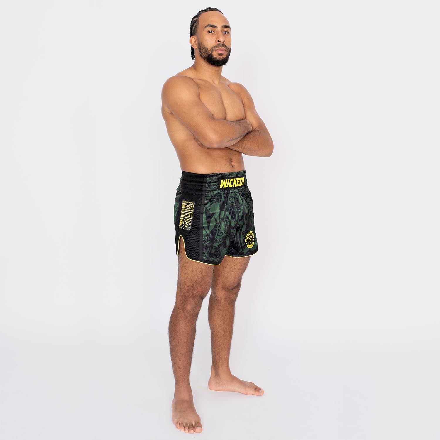 Wicked One Muay Thai Shorts, Havoc, olive-gelb, M