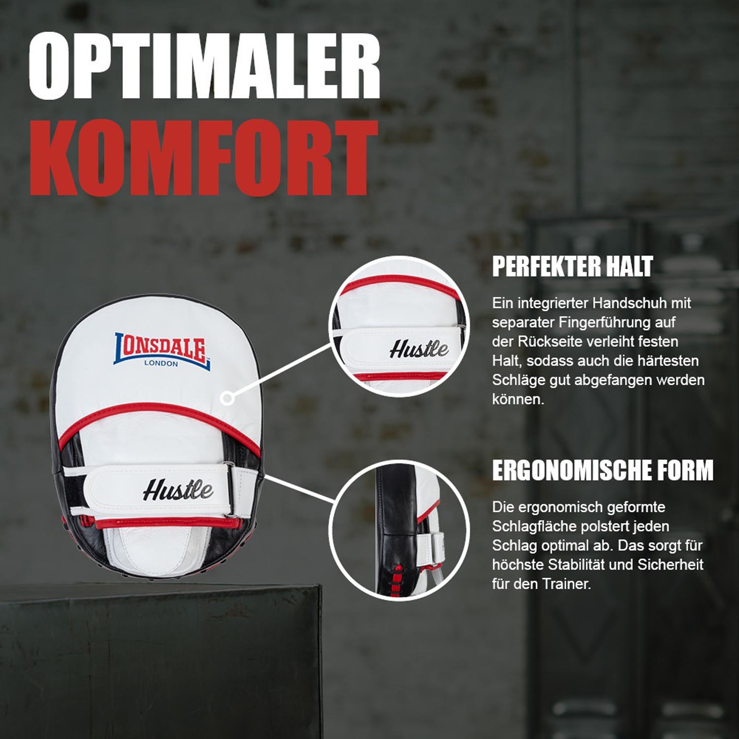 Lonsdale Focus Mitts, Hustle, black-white-red