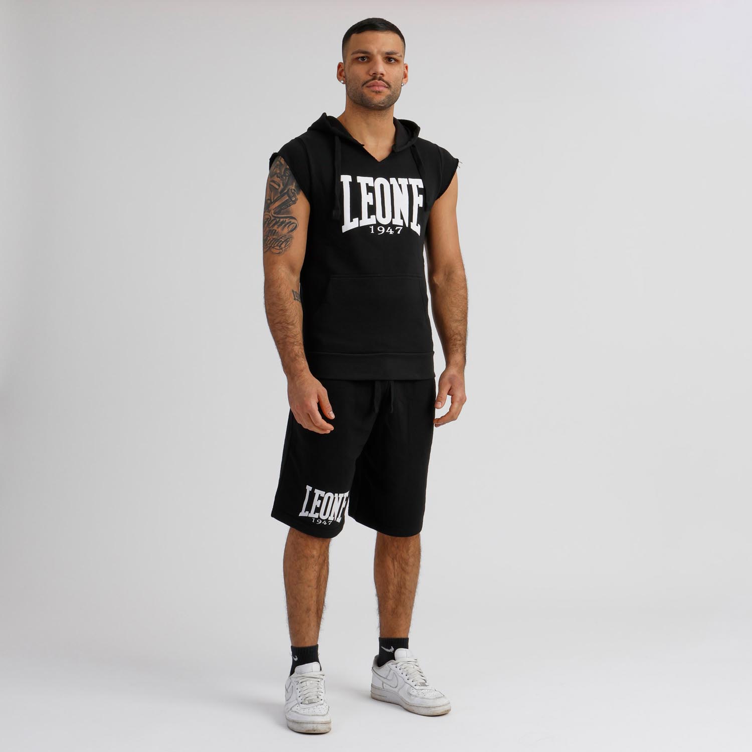 LEONE Hoody Sleeveless, Boxing, black-white, XXL
